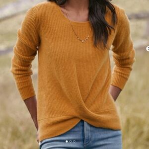 Garnet Hill Mustard Twist-Front Crewneck Sweater
